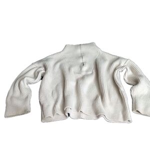 Banana Republic Ribbed Crop Quarter Zip Ivory Pullover Sweater Gray Collar Sz Xl